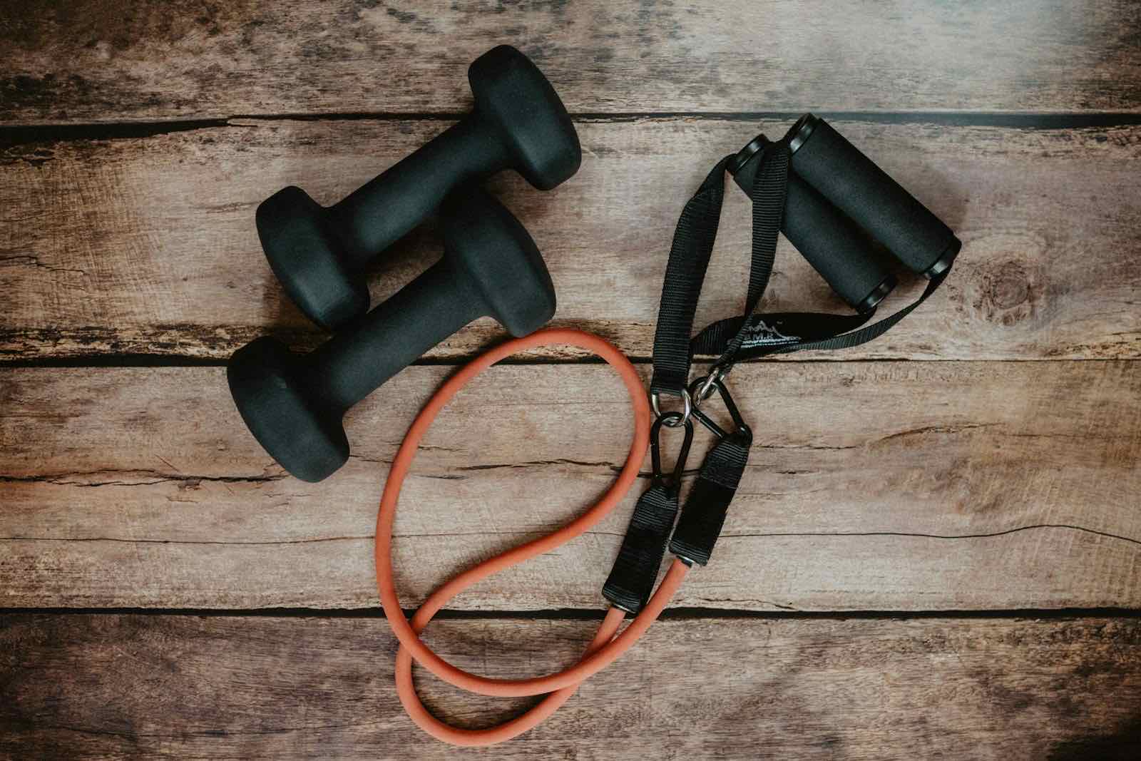 Fitness accessories laid out on a floor