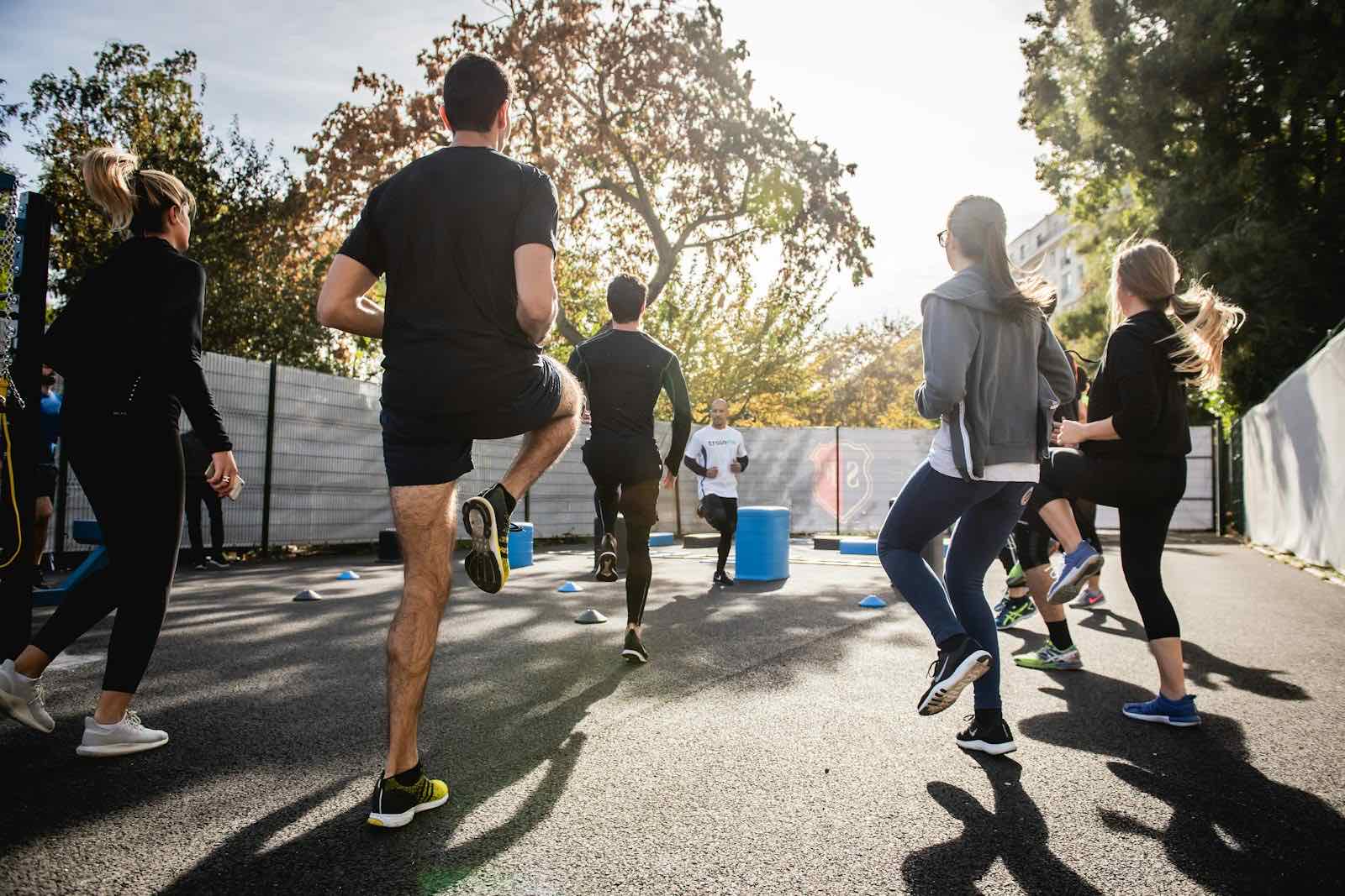 Group of athletes training together during a session